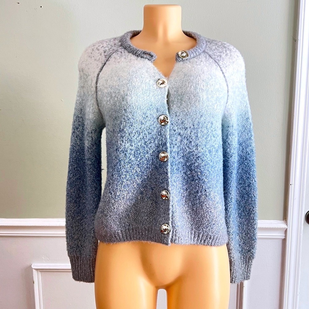 C&C‎ California Cardigan Sweater Small M Ombre Blue Silver Button Cozy Girl